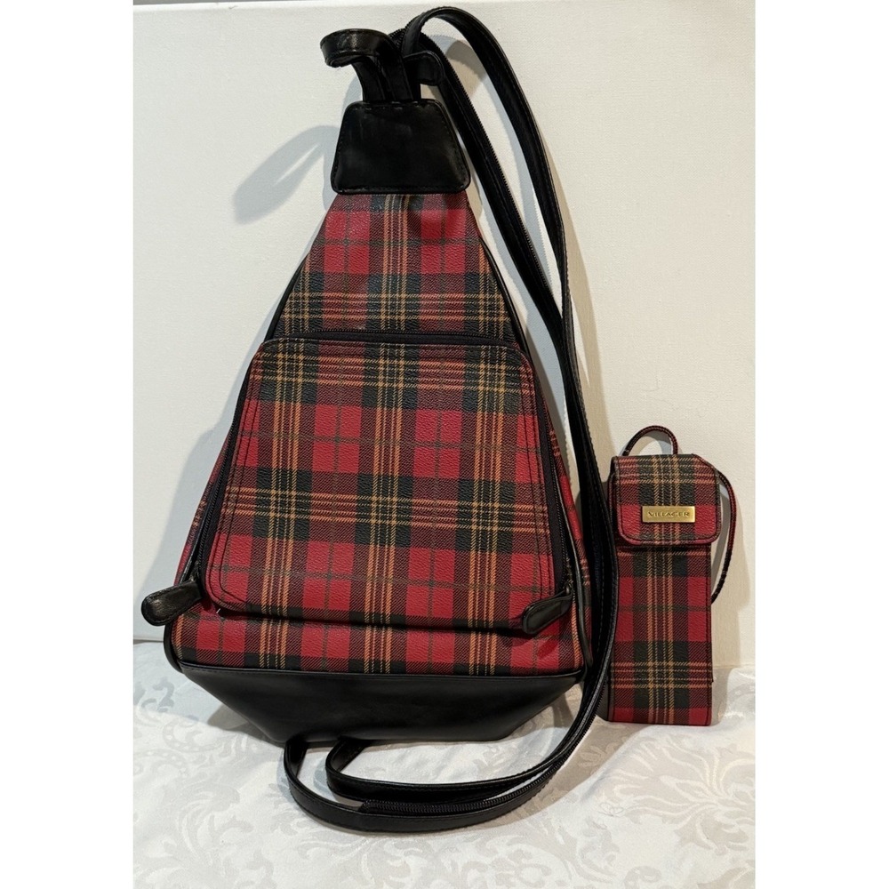 Villager‎ by Liz Claiborne Vintage 90s Y2K Tartan Plaid Multiway Backpack & Case